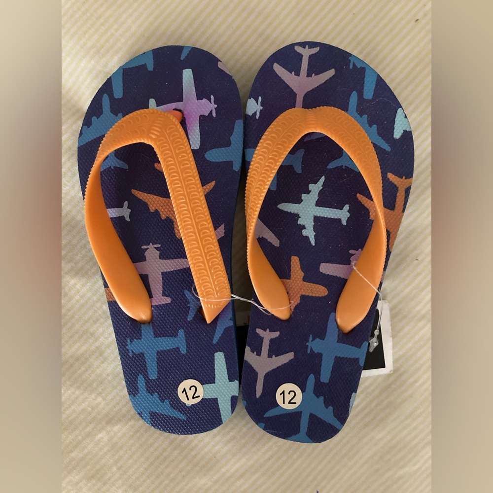 Toddler Flip Flops - Size 12 - Planes and Fighter Jets Pattern - NWT